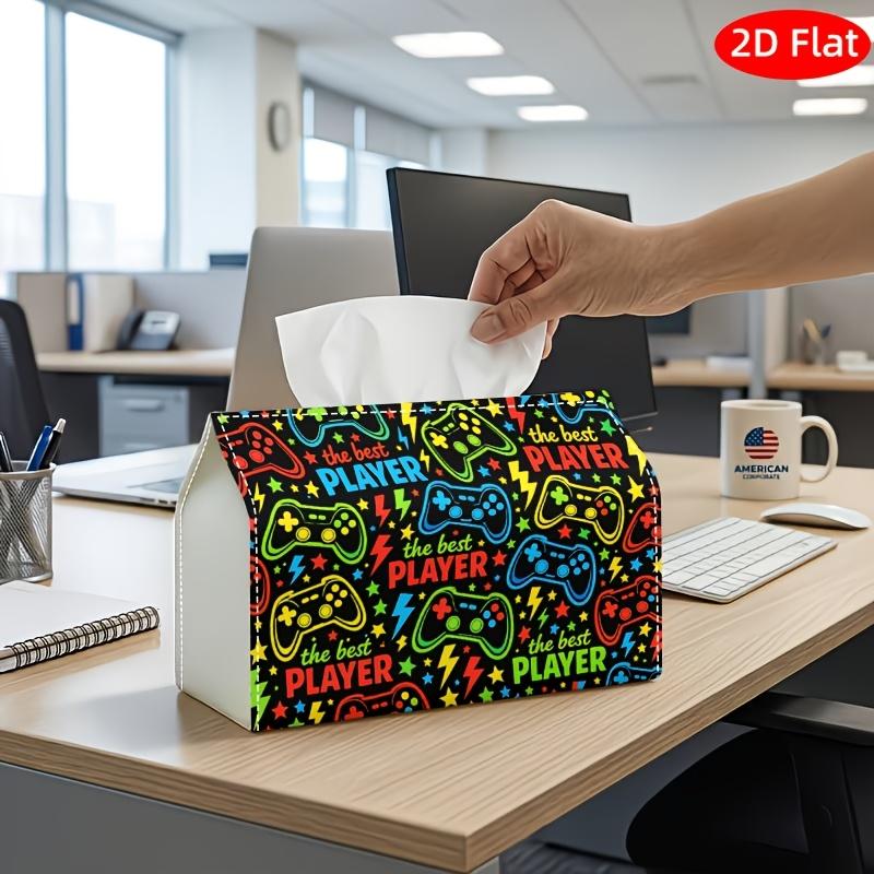 2D Flat, 1pc Tissue Box, Printed on Both Sides, Pop Gaming Pattern Tissue Box Player Icon Repeat Print, Durable Fabric for Kitchen, Living Room, Bedro