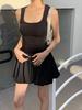 2026 Spring/Summer Women's High Waist Fluffy Short Skirt Patchwork Knit Vest Dress