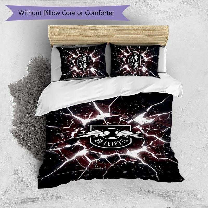 RB Leipzig Football Printed 3 Pieces Bedding Set, Comfortable Skin Friendly Bedroom Duvet Cover Set