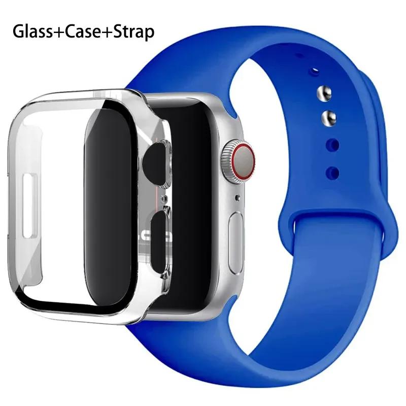 Стекло+корпус+ремешок для Apple Watch band 44 мм 45 мм 42 мм 41 мм 40 мм 38 мм Силиконовый ремешок для часов браслет iWatch series 8 9 7 6 5 4 3 SE