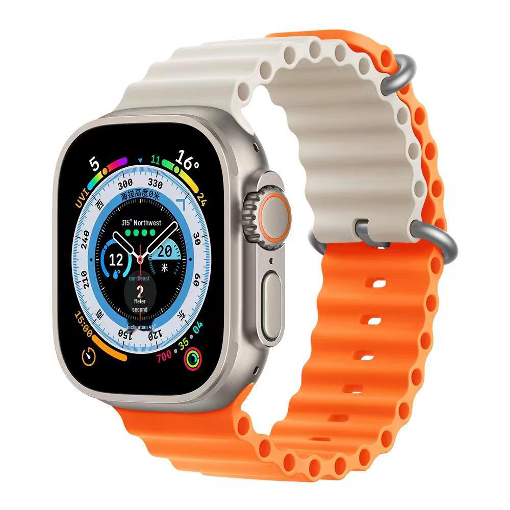 Ремешок для часов Apple Marine: Двухцветный силиконовый ремешок для Apple Watch 8/7/SE/Ultra — идеально подходит для занятий спортом