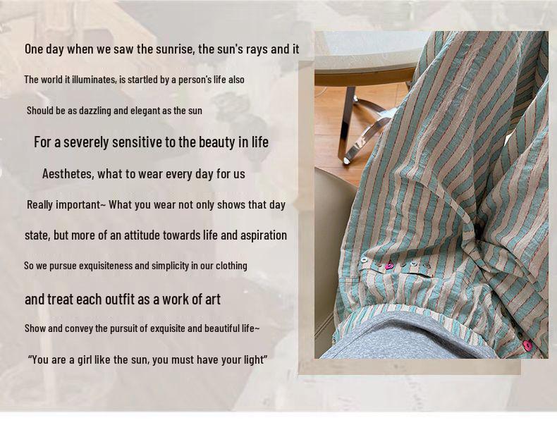 Women's Mint Green Striped Cotton Linen Wide-Leg Pants - New Casual Loose Fit