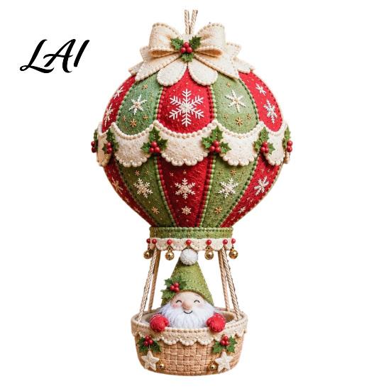Holiday Handmade Gift Sets DIY Christmas Hot Air Balloon Hanging Ornament Kit 3D Fabric Craft Festive Home Decor Ornaments Project with Santa