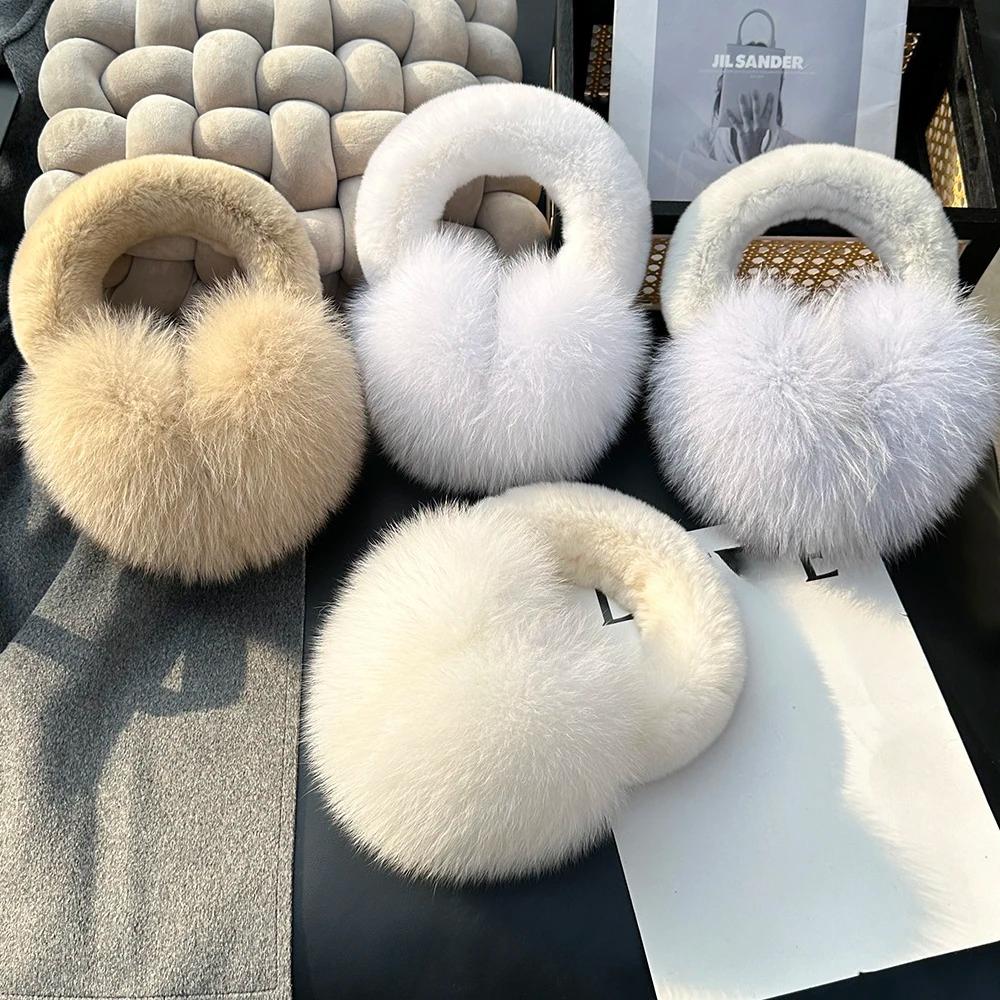 Женские наушники из лисьего меха шарф Для женщин, зимнее тепло, меховые защитники ушей, милые меховые наушники, Ветрозащитные, велосипедные наушники