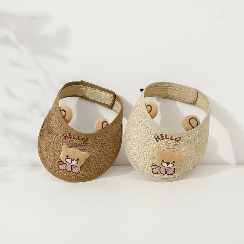 Children's Summer Straw Hat With Wide Brim Cute Bear Ears Breathable Sunshade Cap