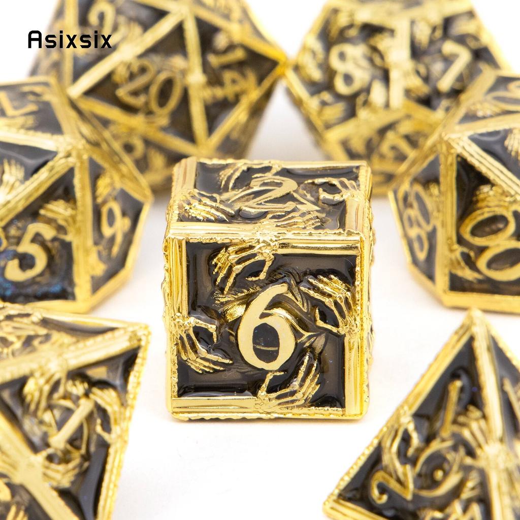 7 Pcs Golden Black Hand Metal Dice Solid Metal Polyhedral Dice Set Suitable for Role-Playing RPG Board Game Card Game