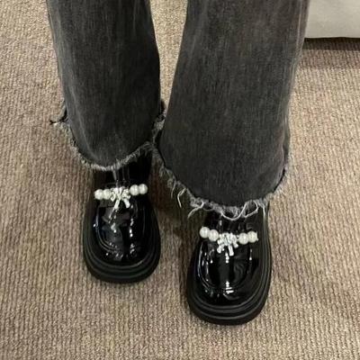 Модная обувь для женщин Кожаная Повседневная Молочно-белая Японский стиль На среднем каблуке Женские туфли-лодочки Стильные По акции Новейший Натуральный Бренд