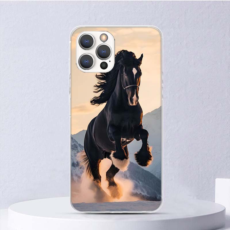 Животное Черная Лошадь Мягкий Чехол Для iPhone 16 17 Air 16E 15 Plus 11 12 13 Mini 14 Pro Max Чехол Для Телефона Apple 7 8 SE Coque Funda 16 1
