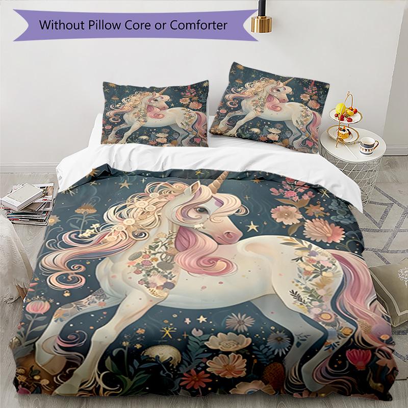 Floral Highland Cow Art 3‑Piece Bedding Set,Soft Breathable Duvet Cover & 3 Pillowcases,Multi‑Purpose for Bedroom Dorm Guest Room,Great Festival Birth