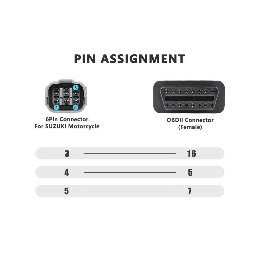 For Suzuki 6Pin To 16Pin OBDII Scanner Extension Cable Tool OBD2 Motorcycle Diagnostic Plug Adapter