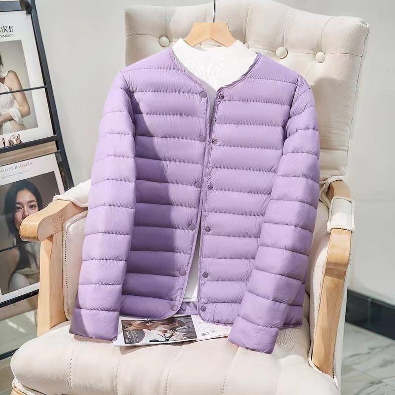 Autumn Winter Women Lightweight Cotton Jacket Liner Warm Down Jackets Collarless Portable Female Padded Parkas Round Neck Puffer Overcoat