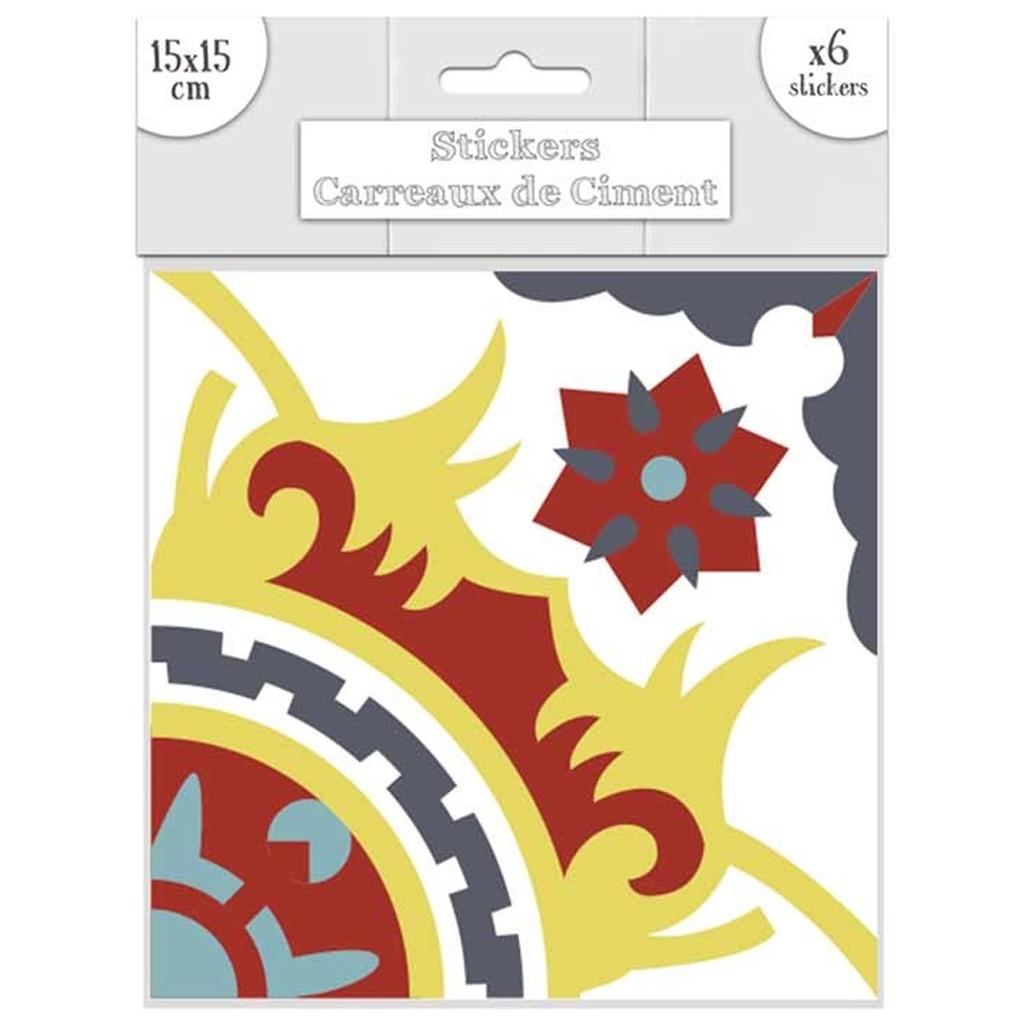 Les Trésors De Lily [R2196] - Set of 6 Multicolored 'Cement Tiles' Stickers - 15x15 Cm