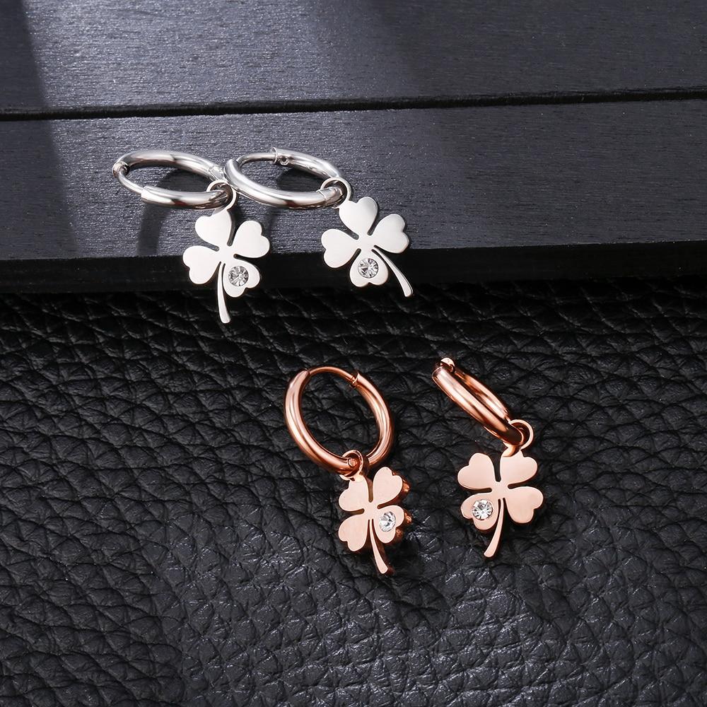 2022 Four Leaf Clover Earrings For Women Gold Silver Plated Hoops Earrings Trend Stainless Steel Female Eardrop Gift Jewelry