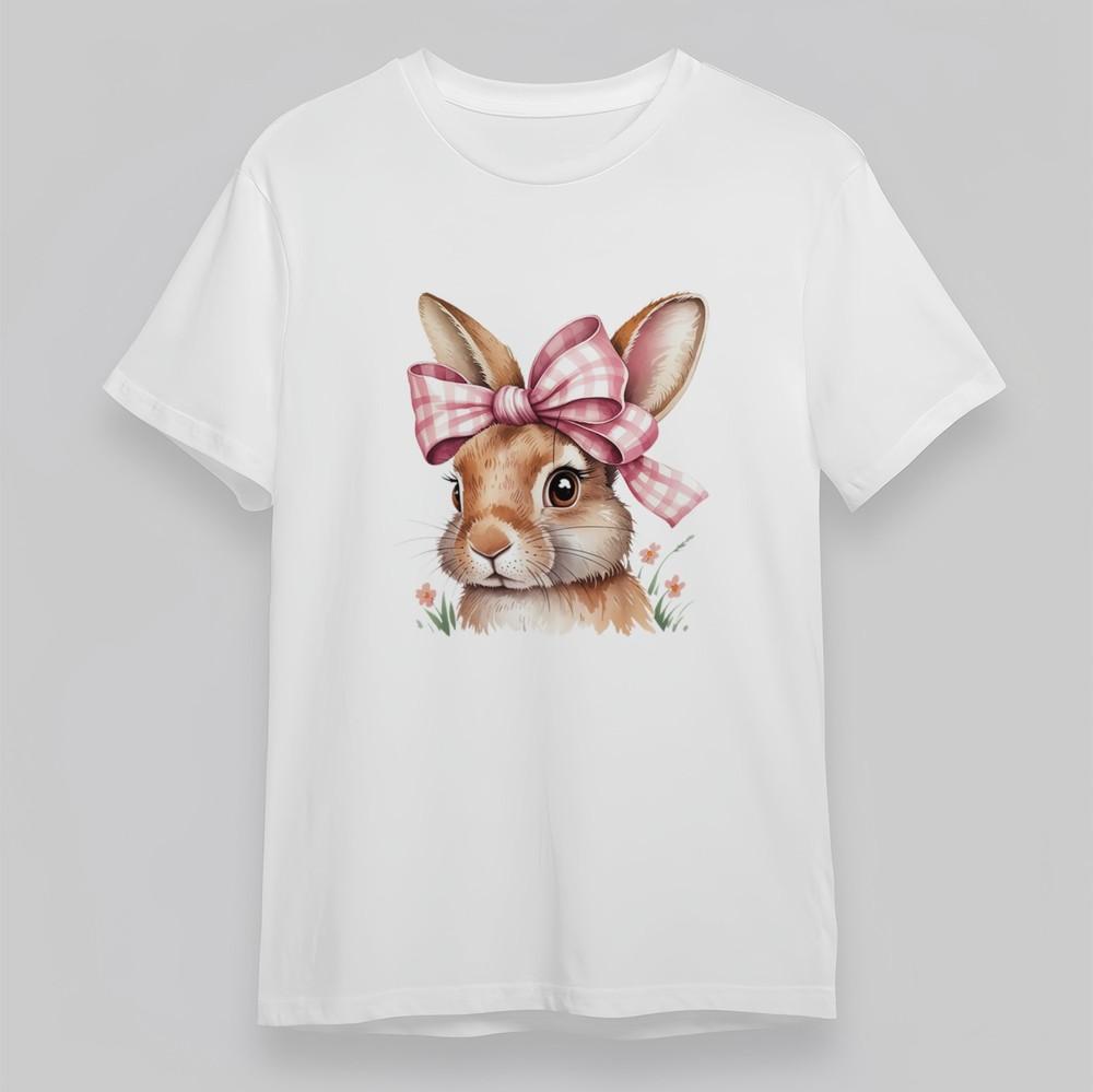 Women's Plus Size Classic T Shirt Brown Rabbit Pink Bow Floral Illustration Tee