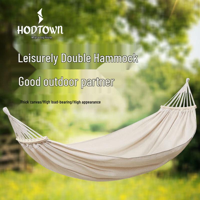 Hedawu Outdoor Anti-Rollover Canvas Hammock with Bentwood Spreader Bar