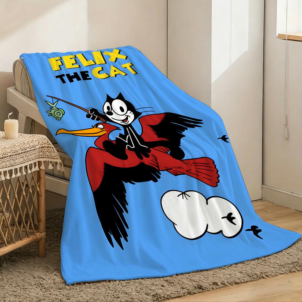 F-felixs the Cat Throw Lightweight 240g Flannel Blanket Soft Skin-friendly for Summer Cooling