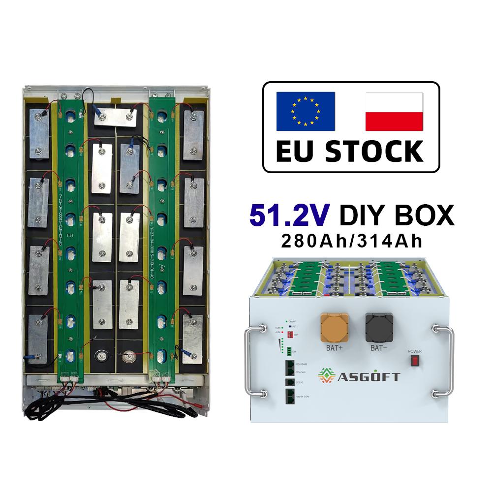 DIY Split 51.2V 314Ah 16kWh LiFePO4 Battery Box with BMS Board CAN for Home Energy Storage Rack-Mounted