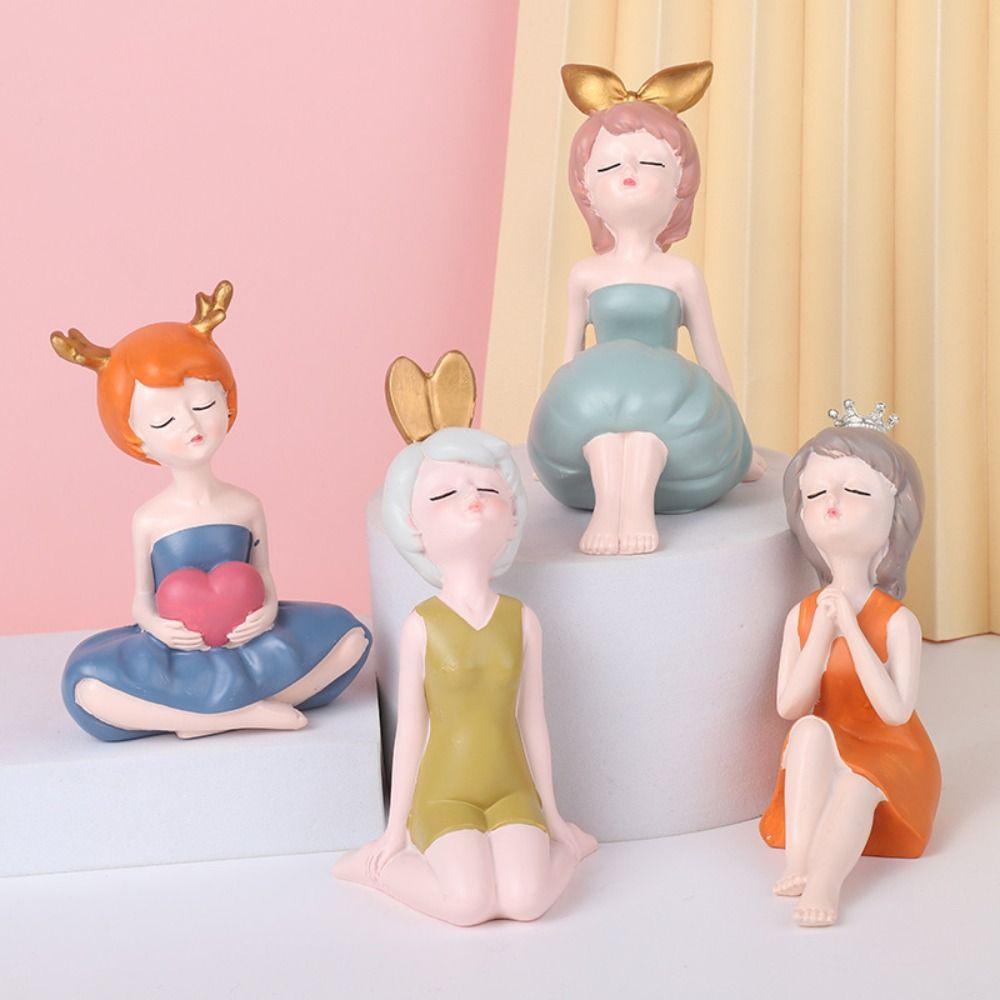 Resin Little Girl Statue Cute Miniatures Figurine Micro Landscape People Sculpture Gift