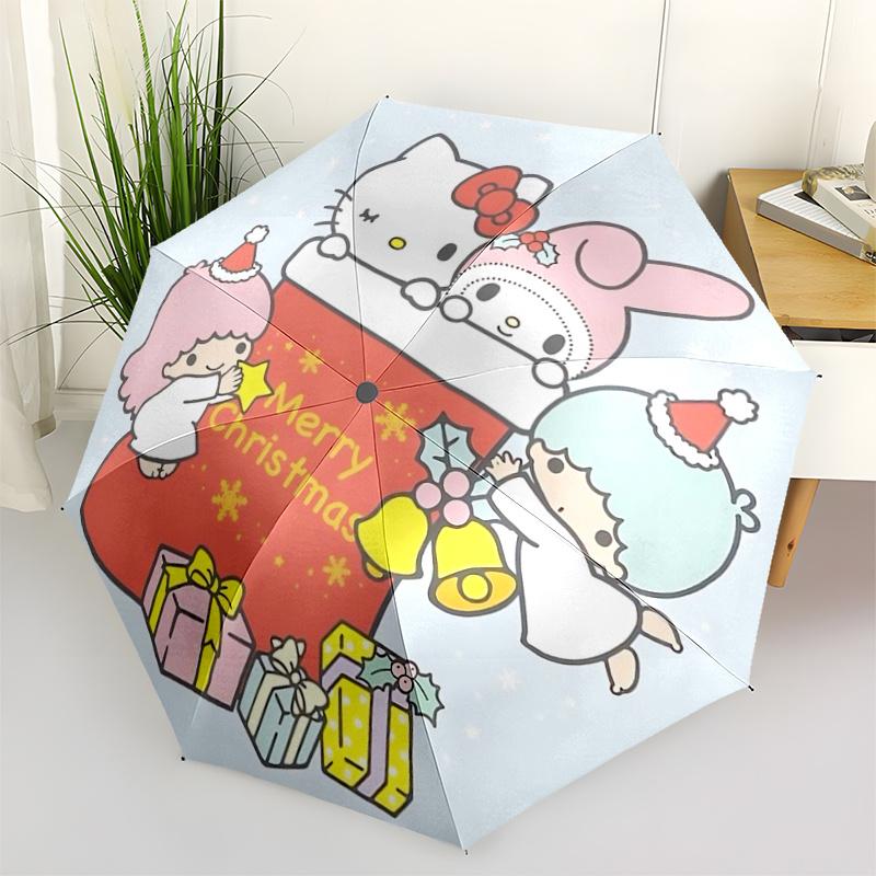 1pc Hello Kitty Christmas Stocking with Presents - Automatic Opening Umbrella, Portable Folding Design, 8-Rib Iron Frame Outdoor Umbrella, Festive Gif