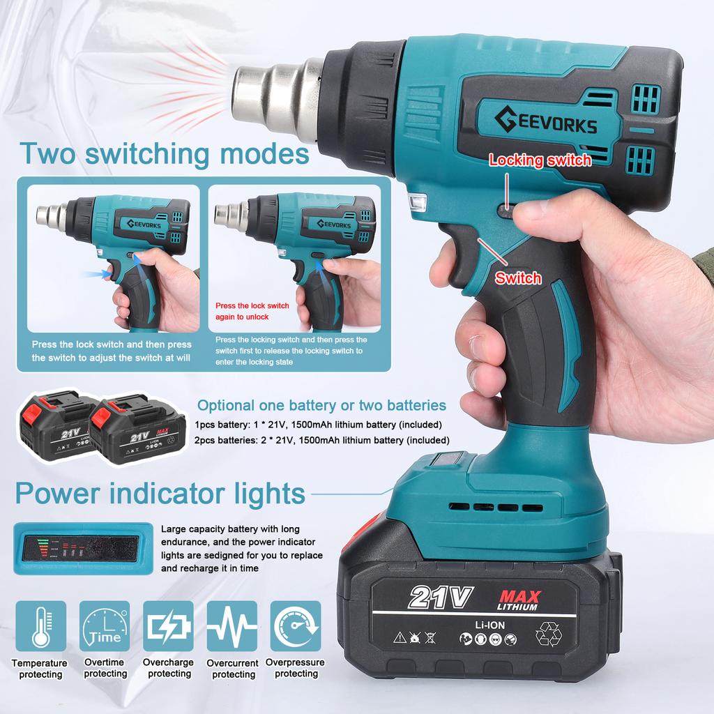 Беспроводная ручная машина для горячего воздуха, литиевое перезаряжаемое нагревательное оборудование, высокотемпературная мощность