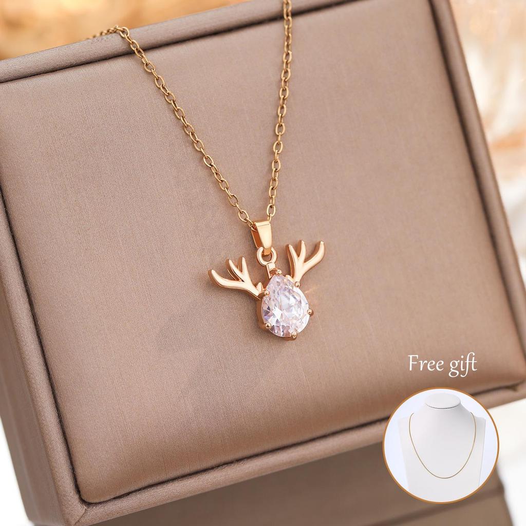 US Local Stock Women Light Luxury  Necklace Stainless Steel Chain Fashion Drop Zircon Diamond Sparkling Necklace