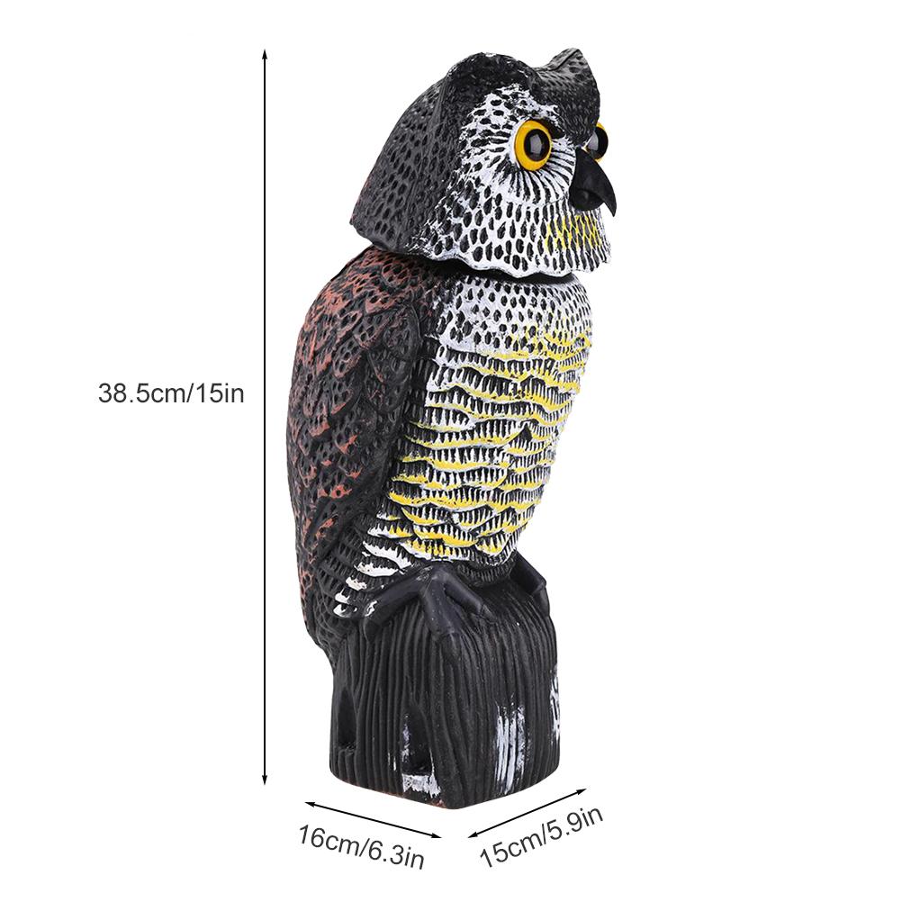 Horned Owl Decoy and 360 Degrees Rotating Head Owl Statue To Scare Birds Away for Patio Yard Garden