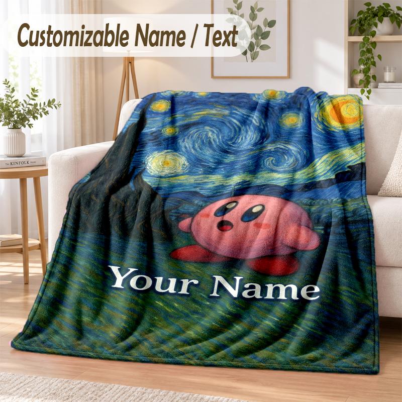 Kirby Custom Name Flannel Throw Blanket Soft Warm for Sofa Bed Indoor Home Use