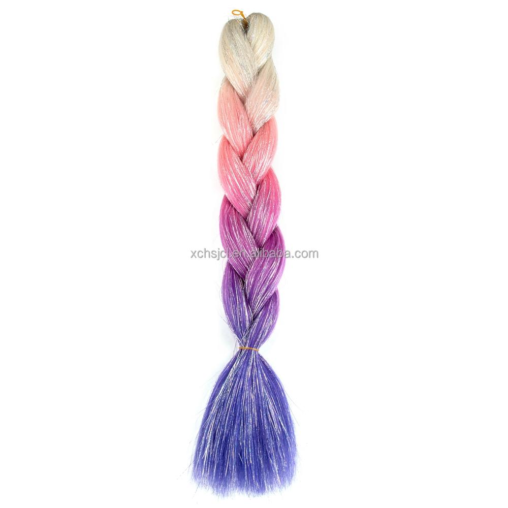 Customized Soft Heat Resistant Fiber Festival Ombre Pure 2 3 4 5 Tone Color Tinsel Glitter Jumbo Braiids