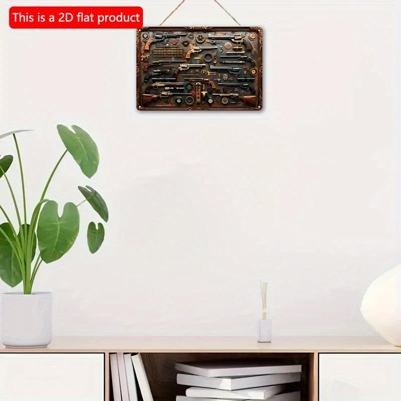2D Flat Wooden Sign 30*20cm Vintage-Style Gun-Themed Wooden Wall Sign, Decorative Sign & Plaque for Home, Bar, Cafe, Garage, Rustic Wooden Decor