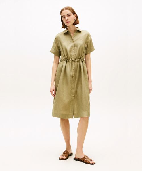 TOMMY HILFIGER Linen Shirt Collar Midi Dress