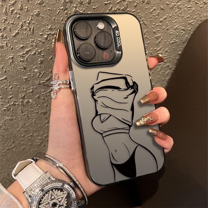 Серебряный чехол для Apple iPhone 17/16/15 Plus/13/14/12 Pro Max - Дизайн "Обнаженная девушка"