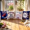 4 Pcs Independence Day Floral Bow Single-Sided Printed Pillowcase Cushion Cover,Suitable For Living Room,Bedroom,Car Decoration