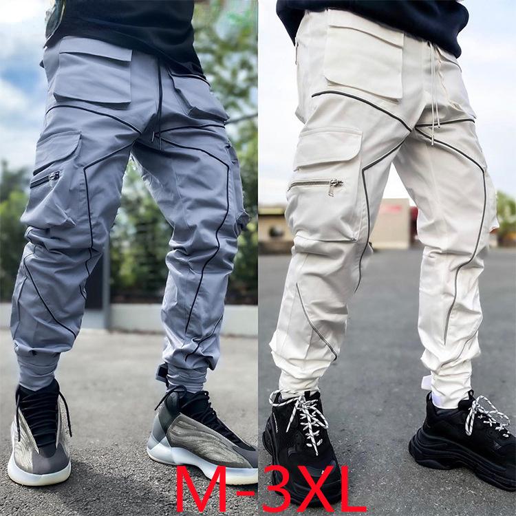 Spring Men's Casual Trousers Loose Large Size Work Trousers Men's Tide Card Drawstring Leg Opening Velcro Sports Trousers Man