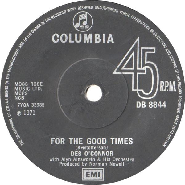 7-дюймовая пластинка DES OCONNOR For The Good Times DB8844 Columbia 1971 UK Поп Б/у