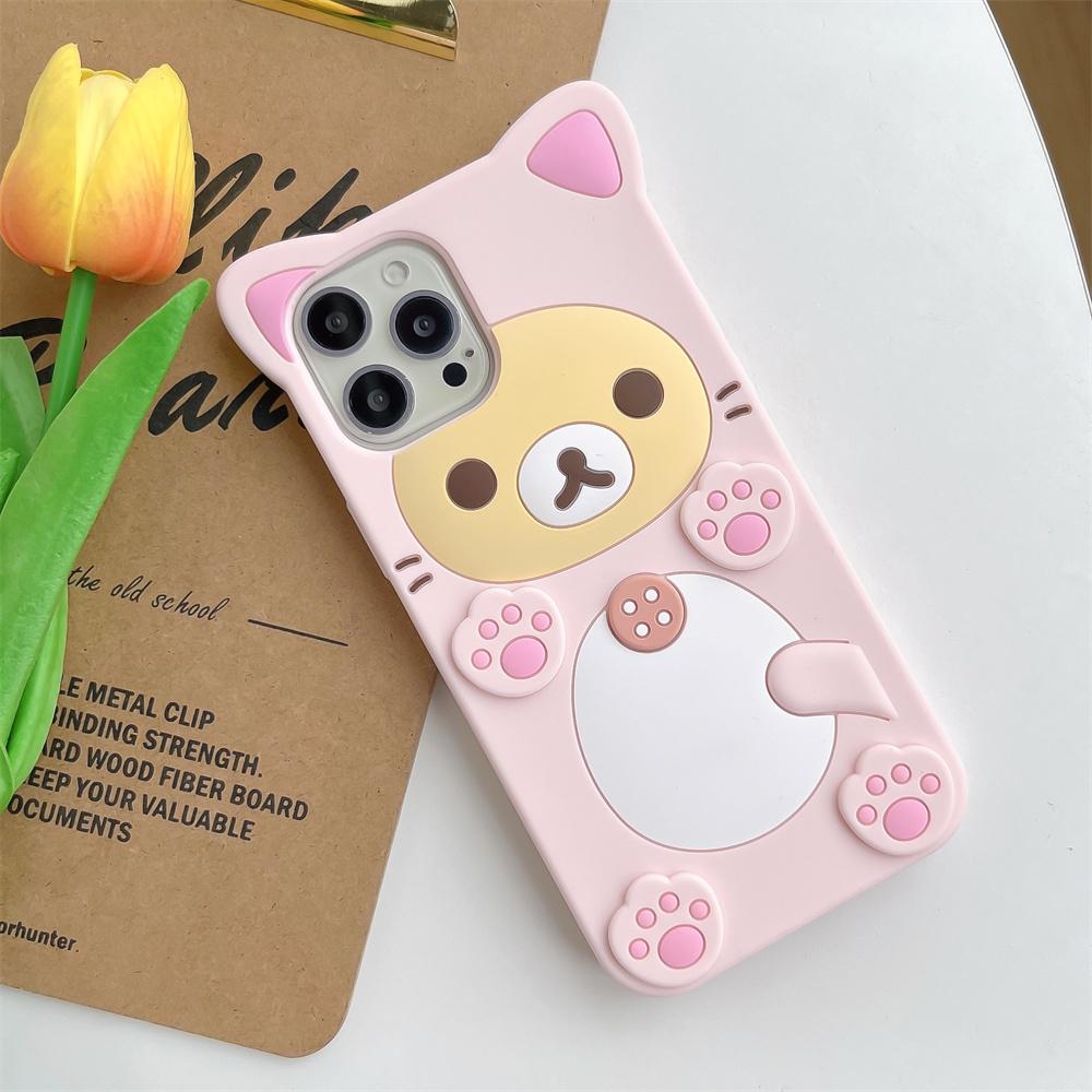 Милый мультяшный 3D чехол Rilakkuma для iPhone 17 16 15 14 13 12 11 Pro X XS Max XR 6 7 8 Plus 5 5S SE Брелок Подвеска Чехол