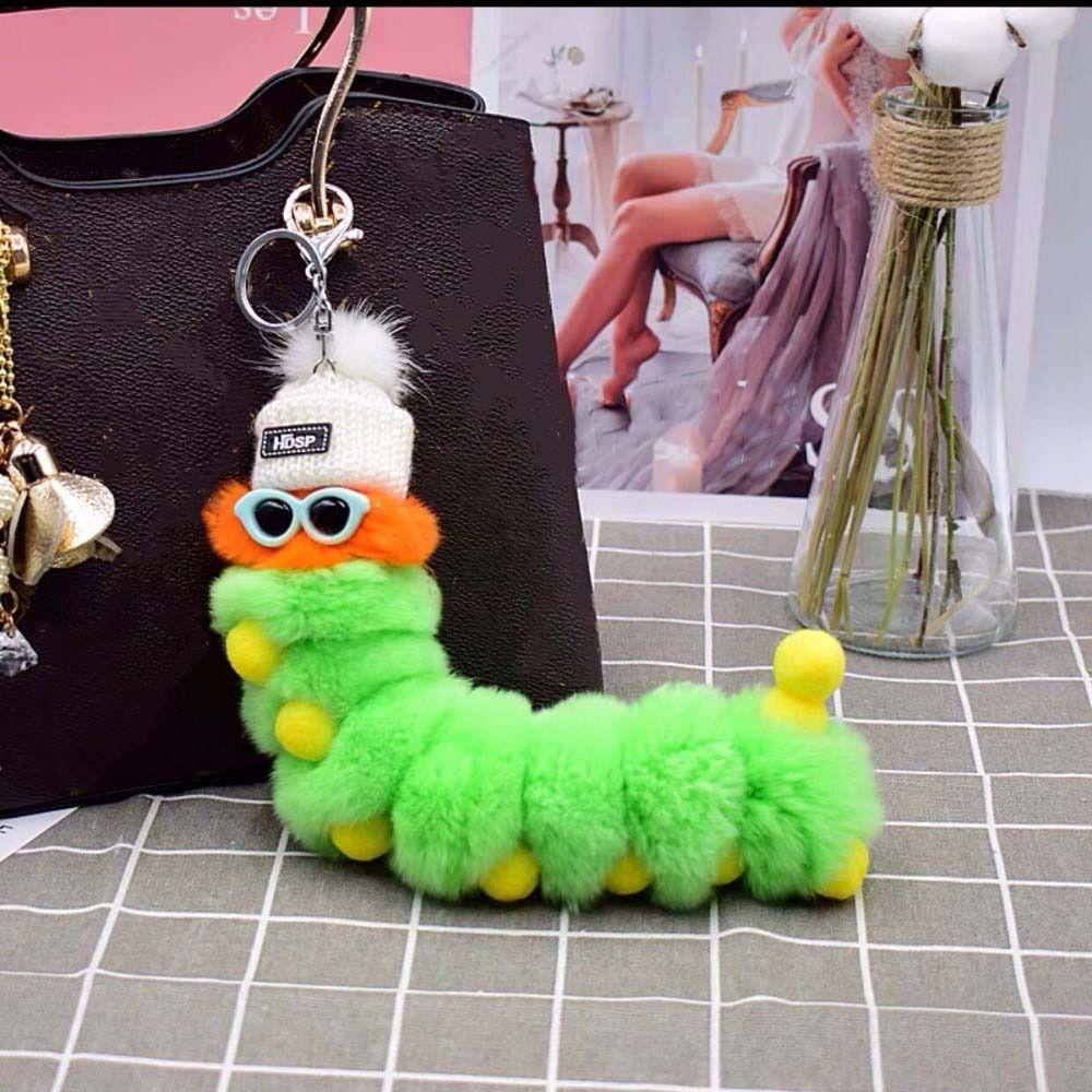 Rainbow Caterpillar Pendant 25cm Car Key Rings Cute Animal Plush Dolls Couple