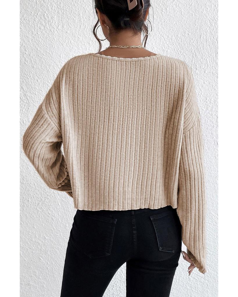 Azura Exchange Бежевый свободный ребристый трикотажный топ со спущенными плечами