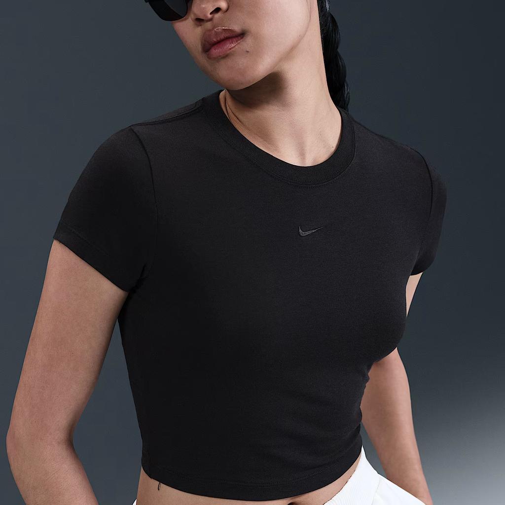 Nike Solid Color Round Neck Slim Fit Short Sleeve T-Shirt Women Tops Black HF9539-010