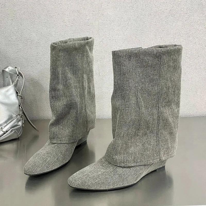 Модные Eilyken Осенние Клиновидные Каблуки Женские Ботильоны Складной Заостренный Носок Обувь Современные Короткие Ботильоны Zapatos De Mujer