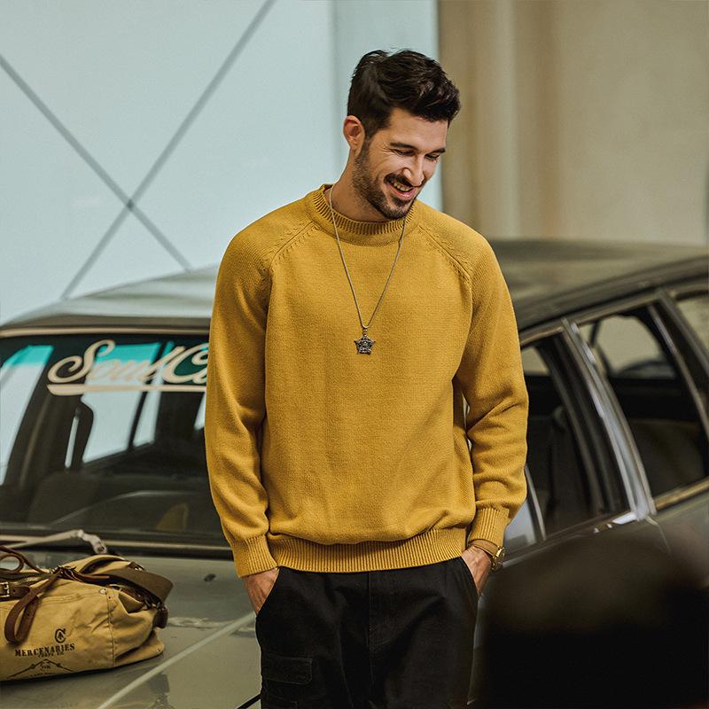 2025 Autumn Men's American Retro Multi-color Raglan Sleeve Round Neck Sweater - Loose Casual Fit