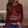 Женская модная повседневная футболка с разрезом по низу, круглым вырезом, длинными рукавами, свободного кроя, с рождественским принтом, женский топ