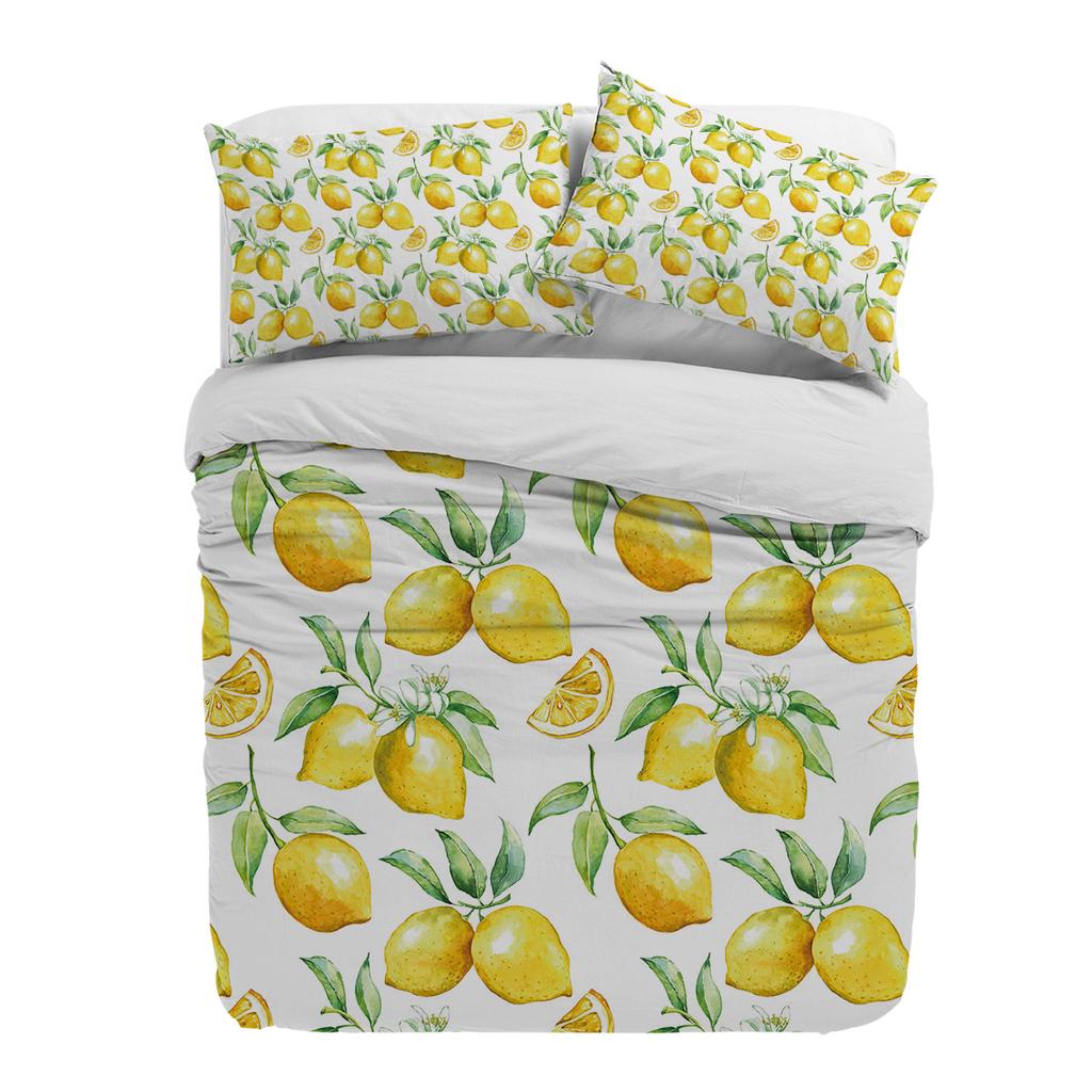 Watercolor Lemon Fruit White Yellow Duvet Cover With Pillow Case Custom 3pcs Bedding Set Quilt Cover Double Bed Home Textile