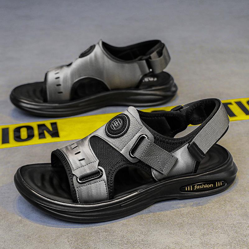 Летние сандалии для мужчин, повседневные спортивные тапочки из кожи, нескользящие, дышащие, римские туфли, пляжные шлепанцы, садовая обувь