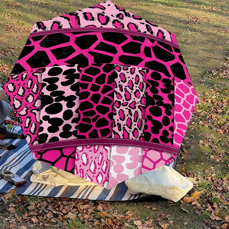 1PC Leopard Print Giraffe Print Umbrella-8-Rib Reinforced, Automatic Open, Lightweight & Durable, Cute Fashion Accessory for Outdoor-T379