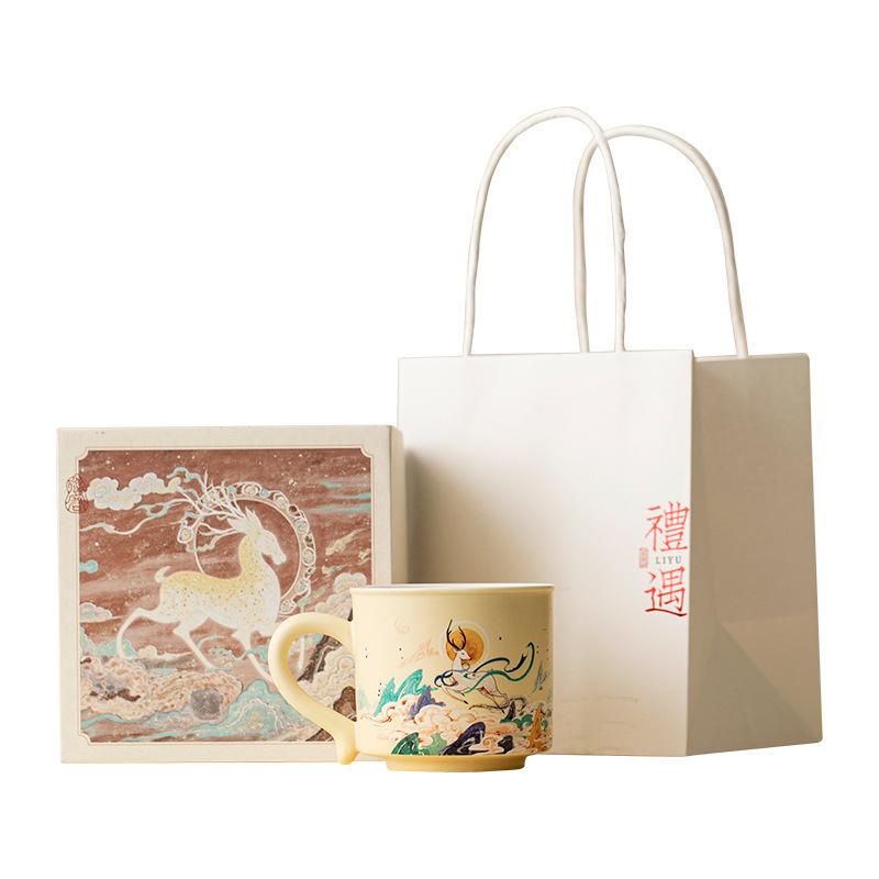 Retro ceramic coffee cup set Chinese nine-color deer water cup mug breakfast milk cup high-end gift box gift