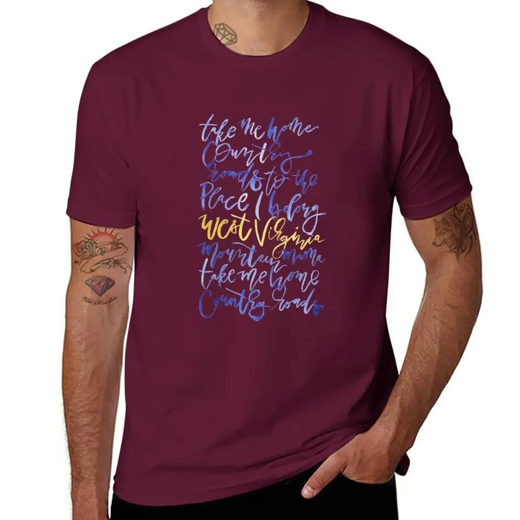 Take Me Home Country Roads Watercolor Lyrics T-Shirt summer top quick drying t shirts for men pack