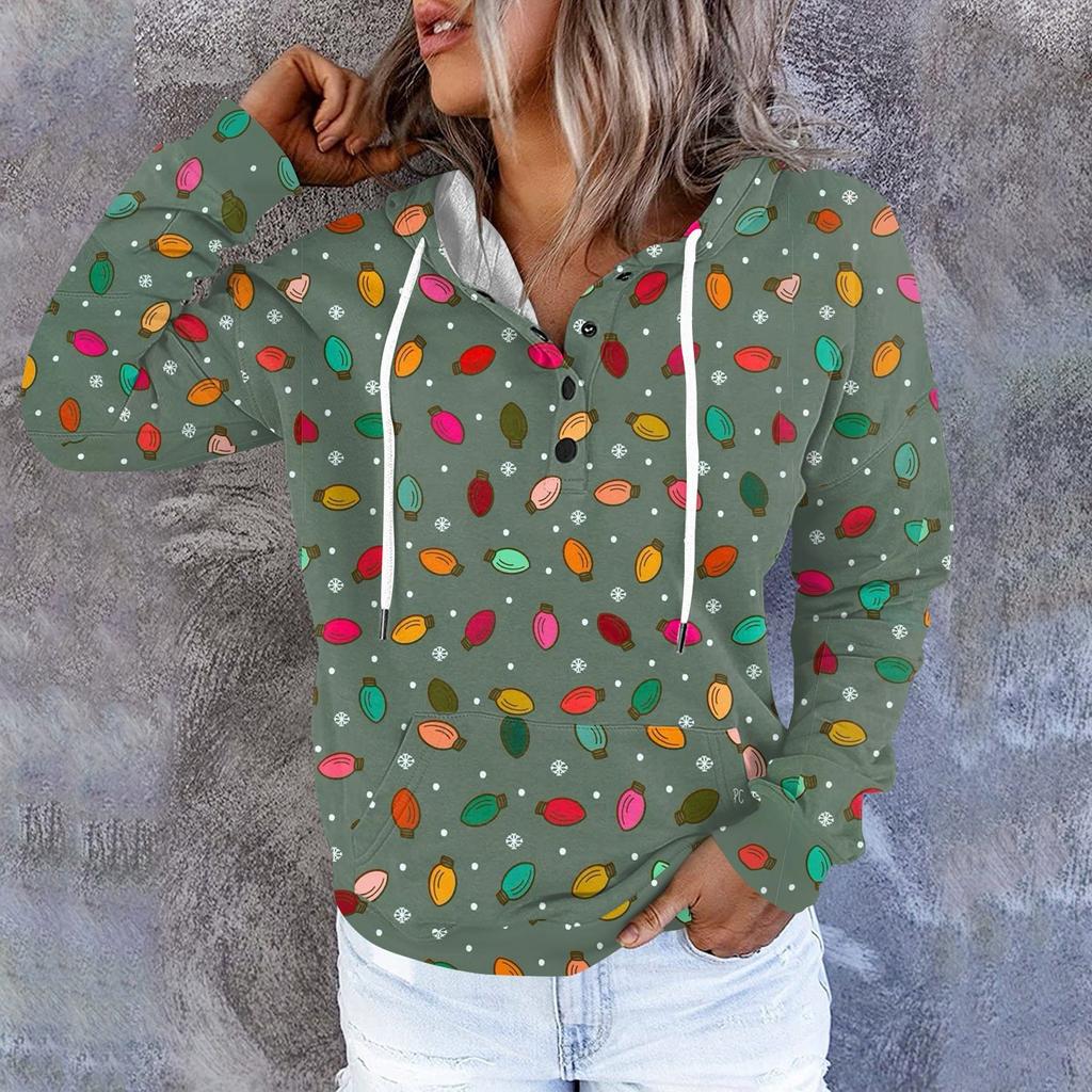 Женские повседневные модные принты с длинным рукавом на пуговицах пуловеры с капюшоном толстовки