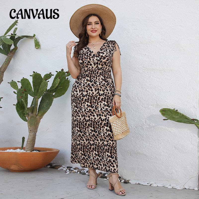 Летнее женское платье без рукавов с v-образным вырезом и эластичной резинкой на талии, леопардовые платья больших размеров, сексуальные повседневные длинные платья с тонкой талией