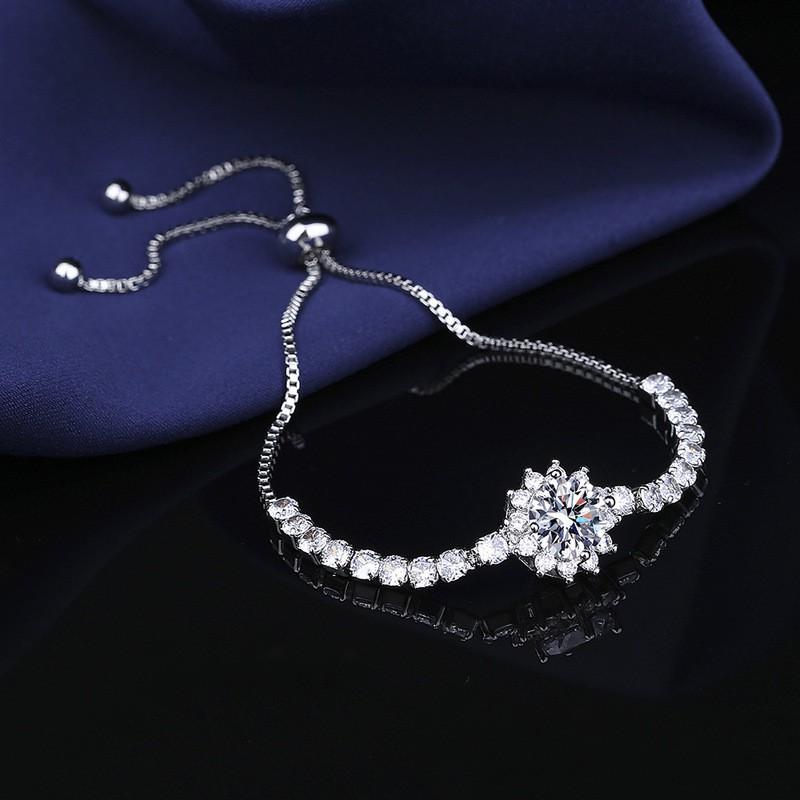 Adjustable Sunflower Bracelet Women With Cubic Zirconia 2ct Simulated Floral Design Copper Plated Jewelry
