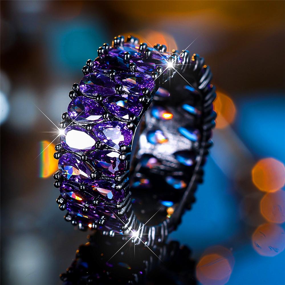 Роскошное женское обручальное кольцо с кристаллами, фиолетовым и синим цирконием, винтажное черное золото, цвет капли воды, свадебные украшения для женщин